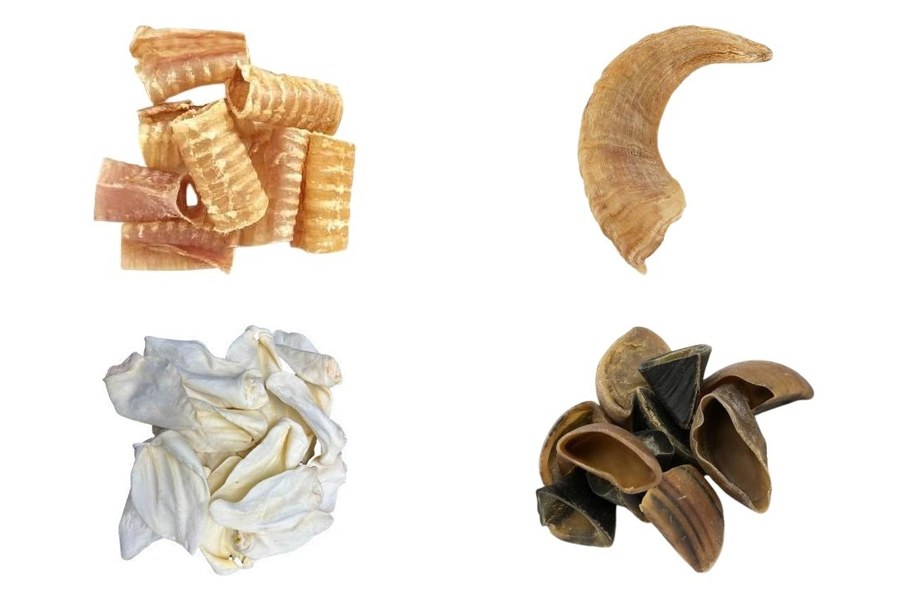 Trachea, lamb horn, cow ears and cow hooves